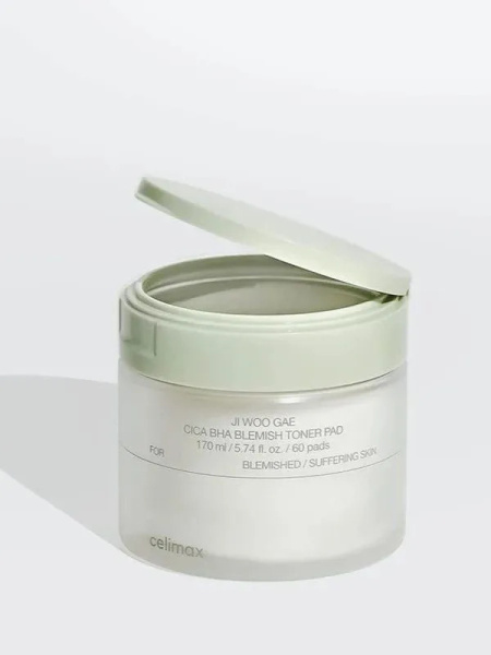 Тонизирующие пилинг-пэды для проблемной кожи с BHA-кислотами Celimax Ji Woo Gae Cica BHA Blemish Toner Pad 170мл (60 шт)